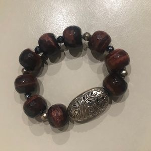 Silpada Stretch Bracelet: Red Beads and Silver.